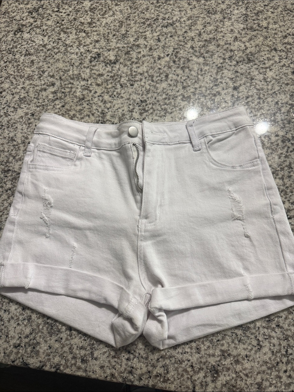 SHEIN White Cuffed High-Rise Denim Shorts
